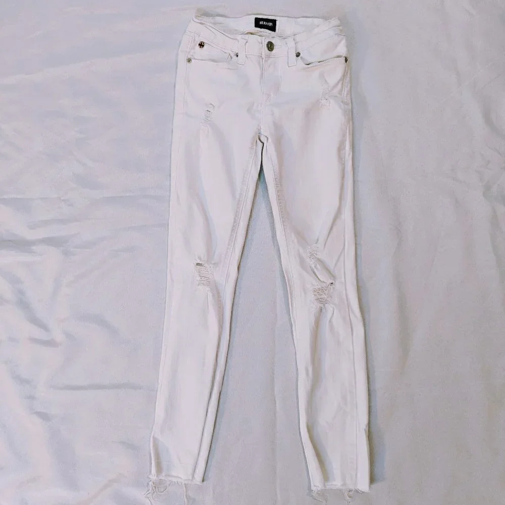Hudson Girls Size 12 White Distressed Skinny Jeans